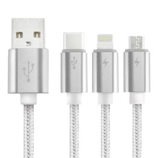 RONEVER 鋁合金三合一快充線, 120cm, 銀色, 1條