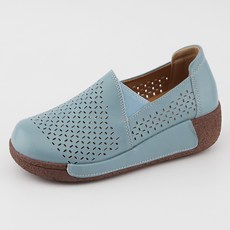 단골언니 여성용 소가죽 펀칭 키높이 포츠머 통굽 슬립온 5cm