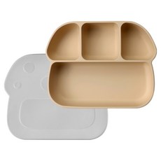 PUKU 藍色企鵝 鉑金矽膠附蓋分隔餐盤 6個月以上適用, 奶油黃, 1個