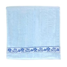 Gemini 雙星毛巾 花語巷弄緞檔方巾 100%純棉 33*35公分 藍色, 3條