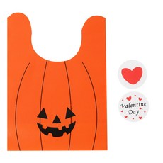 黃氏便當 萬聖節南瓜包袱巾餅乾袋 30入 + 情人節圓形貼紙 30入, 1套