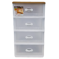 KEYWAY 聯府 特大富山四層櫃 附輪, 白透色 + 木色, 4個