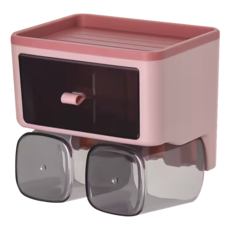 FAmILyLIFE 生活 抽屜式無痕壁掛耐重牙刷架 雙杯組, 粉色, 1組