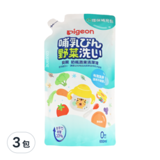pigeon 貝親 奶瓶蔬果清潔液 補充包, 650ml, 3包