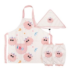 투코비 어린이 방수 앞치마 세트, 아이도트 핑크