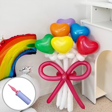 愛心氣球混搭花束DIY組合 + 手動打氣筒, 彩虹, 1套