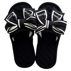 EVER HOUSE 三層緩衝蝴蝶結棉質室內拖鞋, 黑色, 1個