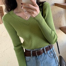 포플러앤씨 여성용 라비나 골지 브이 니트