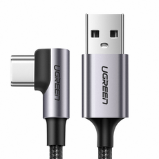 UGREEN 綠聯 USB-A-Type-C 金屬編織L型電競專用版 快充傳輸線, 2m, 黑色, 1條
