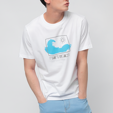 CARET 中性印花短袖上衣 海灘印花, XL, 白色