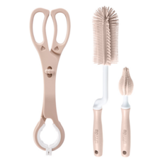 MOYUUM 旋轉矽膠奶瓶刷+奶嘴刷+奶瓶夾, 珊瑚米色, 1組