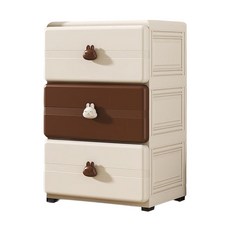 SC優選 加厚抽屜式收納櫃子臥室床頭兒童衣櫃 45面寬 3層 可愛兔 奶咖 + 白頂, 1組
