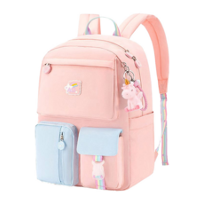 Mass 生活好物 馬卡龍超輕量減壓護脊書包 兒童雙肩後背包 1-6年級適用 粉配藍 小號, 1個