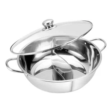 AHOYE 加厚不鏽鋼鴛鴦鍋 附鍋蓋 電磁爐適用 30cm, 1個, 不鏽鋼色