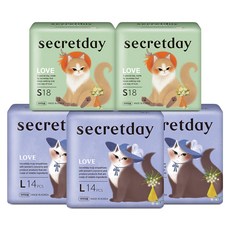 secretday Love蝶翼型衛生棉 大(29cm) 14片入 3包+小(21cm) 18片入 2包, 1組