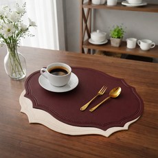 MF스토어 로얄 가죽 테이블 매트 B타입, 베이지, 버건디, 2개, 43 x 30 cm