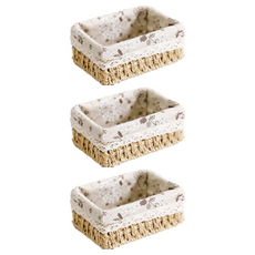 내츄럴 수공예 직사각 수납 린넨 라탄바구니, 혼합색상, 3개