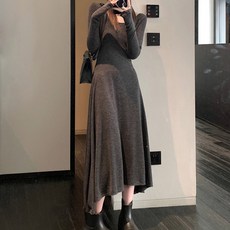 비비에모 슬림핏 언발란스 긴팔 롱 원피스 05474