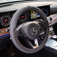 MEURSAULT Duo Chamude Luxe 塗層 Alcantara 汽車圓形方向盤套, 曜石黑