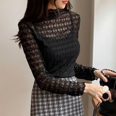 afinar 女款透膚蕾絲層次T恤