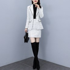 ATTERLIC 修身粗花呢線條夾克 H線條修身迷你裙兩件式套裝 01346