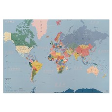 ZERO PER ZERO 韓文世界地圖海報 藍色, 1入