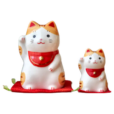 藥師窯 福來招財貓 (小), 日本陶瓷招財貓, 橘白虎斑