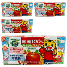 KAGOME 可果美 野菜生活蘋果果汁，100%國產，6個月以上適用，不含砂糖/甘味料/食鹽, 300ml, 4組