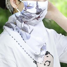 E.City 時尚百搭透氣防曬絲巾口罩, 雙層材質, 可調節彈力耳繩, 單一尺寸, 白鬱金