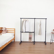 ikloo 宜酷屋 單層雙桿多功能伸縮曬衣架, 黑色, 1個