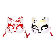 만들하비 狐狸貓咪Cosplay派對面具 2件組, 02 紅色, 黃色, 1套
