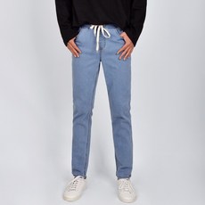 Guystory 男士大尺碼丹寧空氣感刷毛鬆緊腰牛仔褲