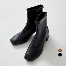 afinar 顯瘦素面皮革後拉鍊式方頭短靴 6cm