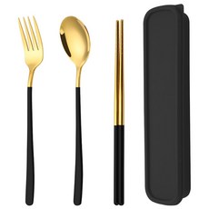 拼色餐具組 3入, 黑色的, 箱子+勺子+筷子+叉子