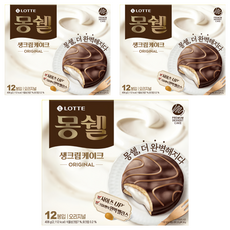 LOTTE 樂天 Moncher 奶油夾心巧克力派 原味, 408g, 3盒