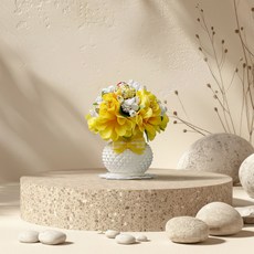 morningscent 꽃장식 봉안당 미니어쳐 꾸미기 납골당 미니 조화 꽃병, 옐로우, 1개