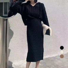 Paperments 連帽抽繩針織裙兩件式套裝 07091