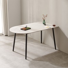 보니애가구 루티 반타원형 세라믹 테이블 방문설치, 화이트마블 + 블랙