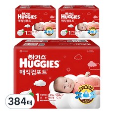 하기스 2024 매직컴포트 밴드형 기저귀 남녀공용, 1단계, 384매