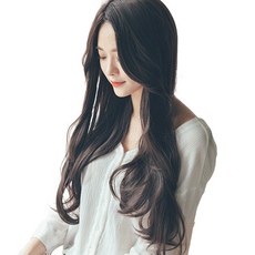 GabalNara 女士長瀏海長直髮整頂假髮 L, 自然黑, 1個