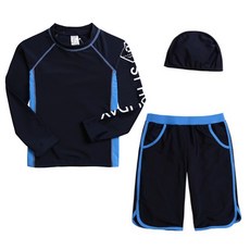 ST.HOLIDAY 男童款衝浪防曬長袖上衣+短泳褲+泳帽3件組 ST714