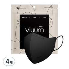 viuum 푸름웰니스 라이트핏 새부리형 마스크 대형 KF94, 25개입, 4개, 블랙