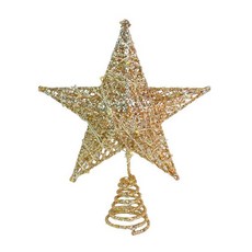 摩達客 鐵網立體樹頂星 含銅線燈 15cm, 金色 + 暖白光, 1組