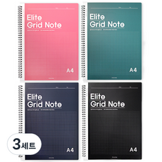 투영디자인 엘리트 그리드 절취노트 4종 세트 A4, 블랙, 네이비, 핑크, 민트, 3세트