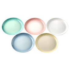 LE CREUSET 花蕾系列餐盤組 Set 5入 17cm 石瓷, 5 件組餐盤, 雪花白 + 沙丘白 + 淡粉紅 + 海岸藍 + 薄荷綠, 1組