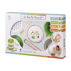 KU.KU Duckbill 酷咕鴨 寶寶副食品料理器組7件組 不含BPA 安全無異味, 榨汁器 + 研磨器 + 濾網 + 幼兒匙 + 杯蓋 + 搗物杯 + 搗碎棒, 綠色 + 白色, 1組