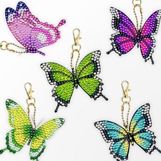 DCLARE 方塊水鑽鑽石畫DIY雙面鑰匙圈製作5件套組, 蝴蝶, 1套