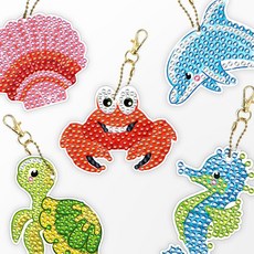 DCLARE 方塊水鑽鑽石畫DIY雙面鑰匙圈製作5件套組, 海洋朋友們, 1套