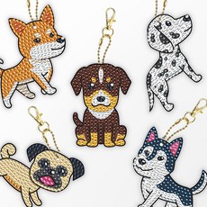 DCLARE 方塊水鑽鑽石畫DIY雙面鑰匙圈製作5件套組, 狗狗, 1套