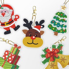 디클레어 큐빅 비즈 보석십자수 DIY 양면 열쇠고리 만들기 5종 세트, 메리크리스마스, 1세트